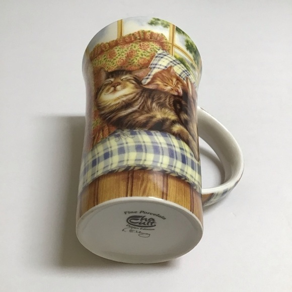 Cats Coffee Mug Porcelain Sleepy Kittens Tea Cup 5 1/2” Tall Designer Cha Cult - Picture 15 of 15